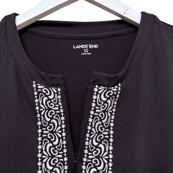 Lands End Swim Cover Up Size Large Black White Beach Tunic Top Embroidered - Picture 4 of 9